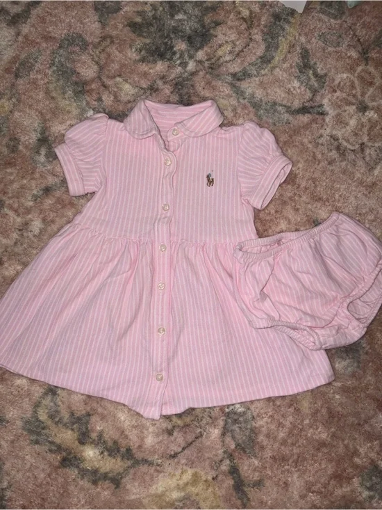 Ralph Lauren Pink and White Striped Polo Dress with Embroidered Logo