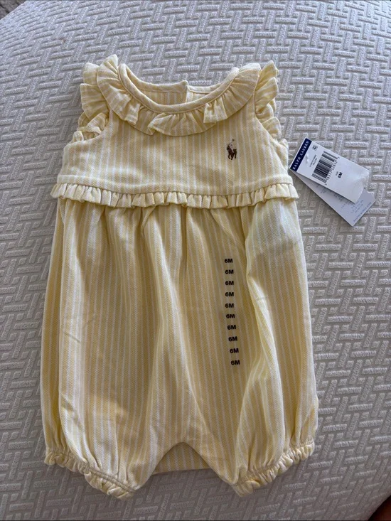 Ralph Lauren Yellow and White Striped Baby Romper