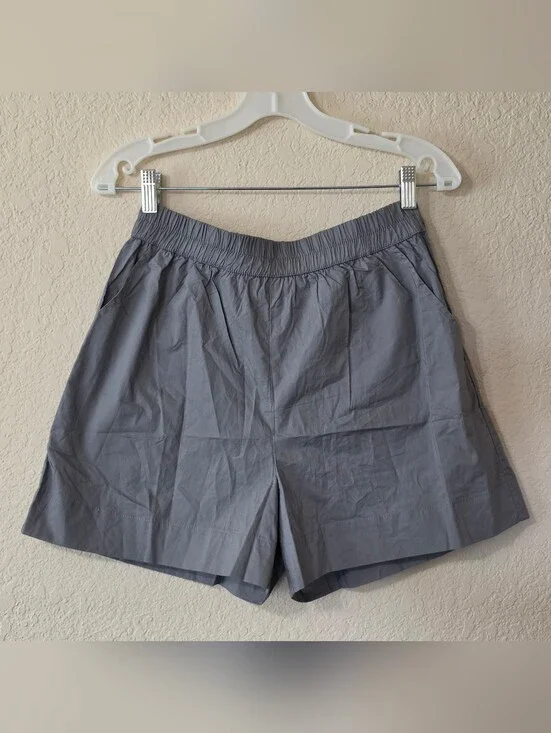 Olivaceous Gray High Waisted Cotton Poplin Shorts Womens Size Med Elastic Waist