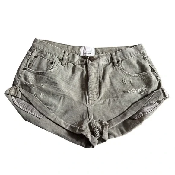 One Teaspoon Women's Super Khaki Bandits Low Waist Denim Shorts Size 34 NEW