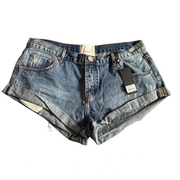 One Teaspoon Women's Pacifica Bandits Low Waist Denim Shorts Size 32 NEW