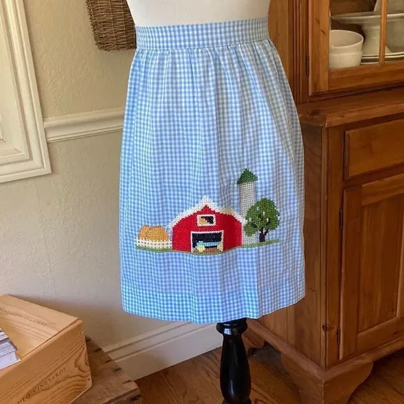 Handmade Cross Stitch Gingham Country Grannycore Apron