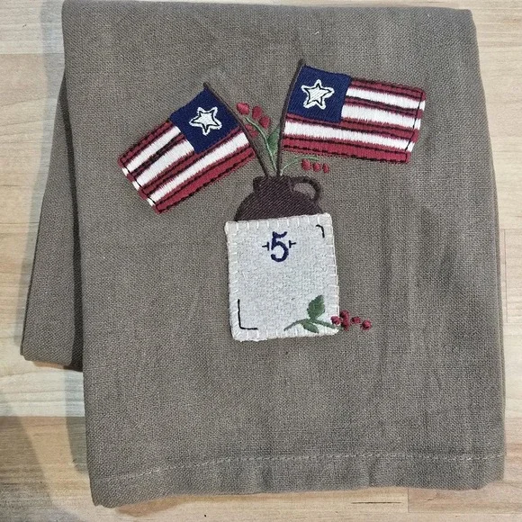 Primitive American Flag & Crock Kitchen Towel 18x28