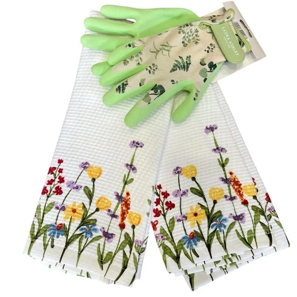 Bundle of Laura Ashley Gardening Gloves & A‎ Set of 2 Kitchen Aid Tea Towels NEW