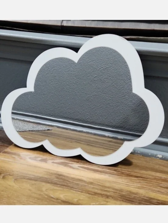 White Wood Cloud Mirror