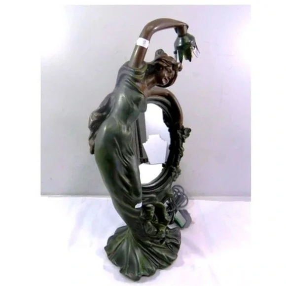 Gorgeous Art Nouveau Maiden w/ Mirror Lamp 22