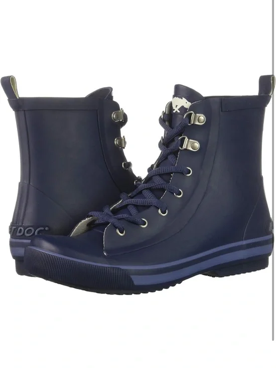 Rocket Dog Navy Rubber Rain Boots Lace Up Mid Calf Waterproof Womens Size 7