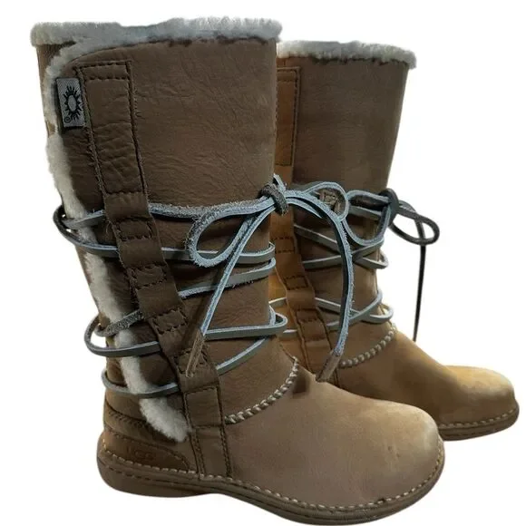 UGG Australia Catalina Tall Boots Honey Bun Womens 5 EU 36 Shearling Leather