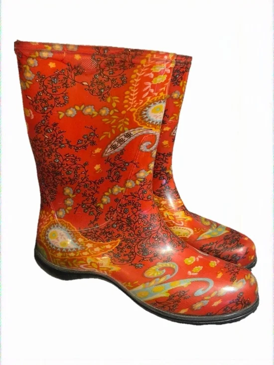 Sloggers Red Paisley Pattern Women's Waterproof Rain And Gardening Boots