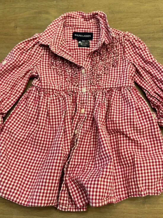 Ralph Lauren Baby Red Gingham Long-Sleeve Ruffle Shirt Dress 9M