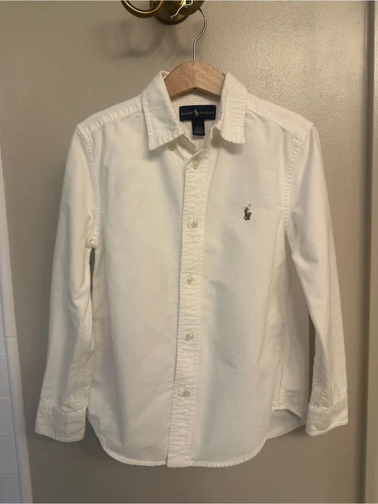 Ralph Lauren White Kids Oxford Button-Down Shirt with Pony Logo