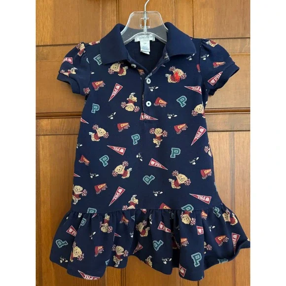 Ralph Lauren Polo Bear Cheerleader Dress Toddler Girls 12 Months Navy Mini
