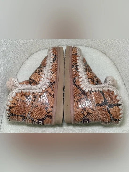 MOU Eskimo 18 Snake Python Print Shearling Ankle Boots Tan Cream Brown Winter 9