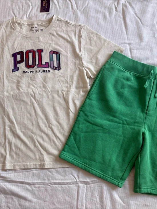 New boys Ralph Lauren Polo Sz L 14-16 Shirt with Green Shorts