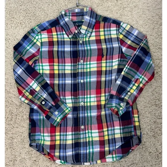 Ralph Lauren Boys Multi Color Plaid Cotton‎ Button Down Shirt Size 6 Classic