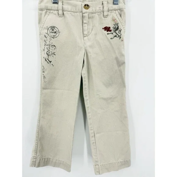 Ralph Lauren Girls Sz 6 RARE Postage Print Embroidered Horse VTG Khaki Pants
