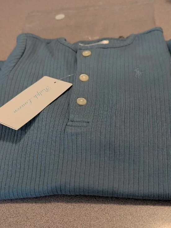 Ralph Lauren Ribbed Blue Button-Front Top Comfortable onesie New with Tags 9 mos
