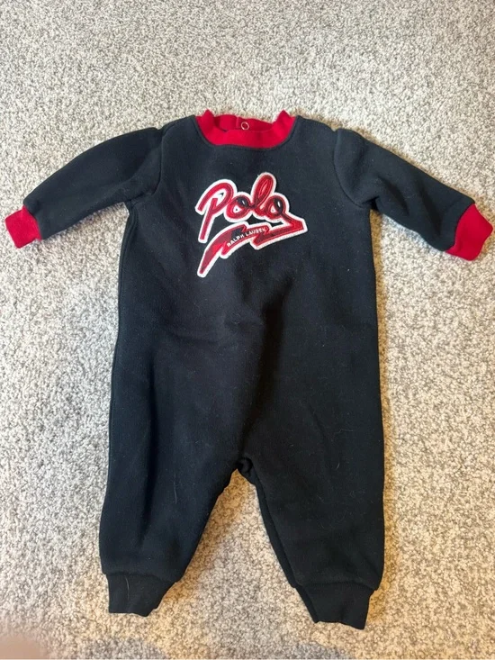Ralph Lauren Black One-Piece with Red Polo Script