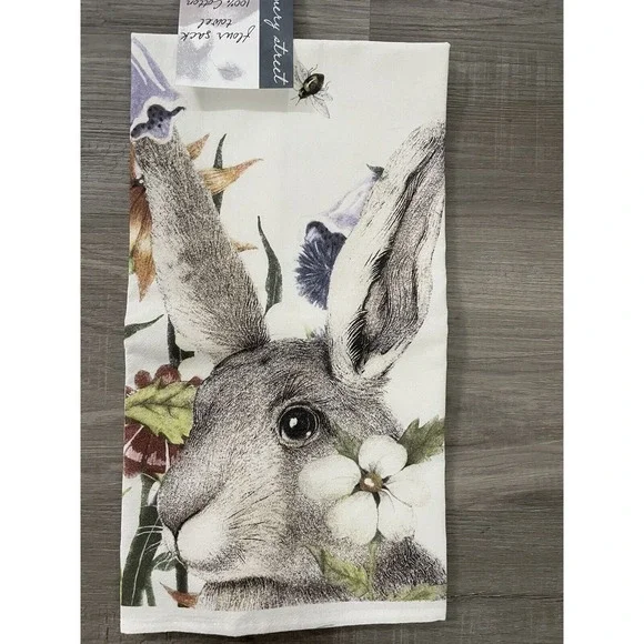 Montgomery Street Rabbit with Flowers Cotton‎ Flour Sack Dish Towel NWT