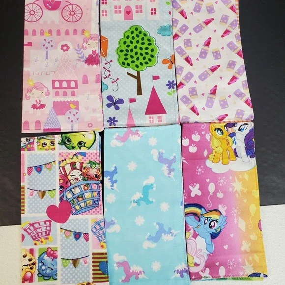 Girls Reusable 100% Cotton Fabric Lunchbox Napkins Reusable Eco Friendly 6 Piece