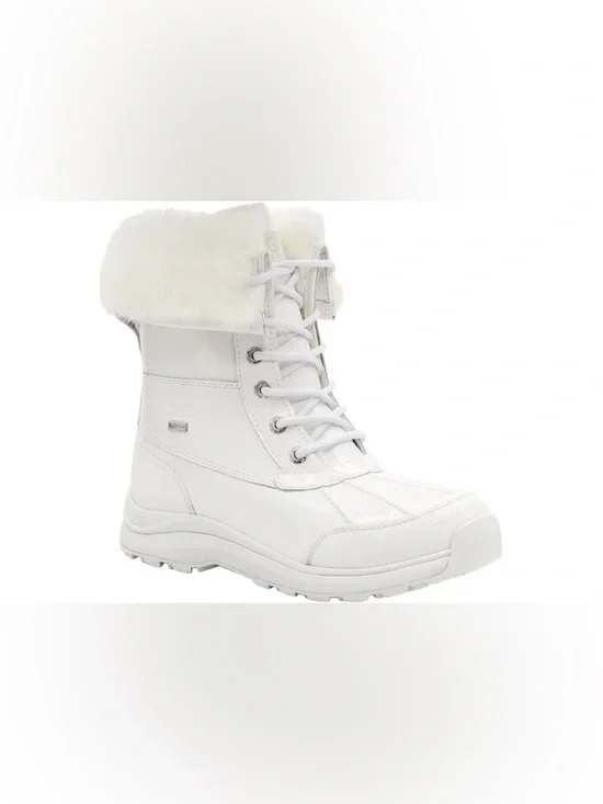 UGG Adirondack lll Patent Boot in All White Lace-Up Winter Ankle Boots | Size 6