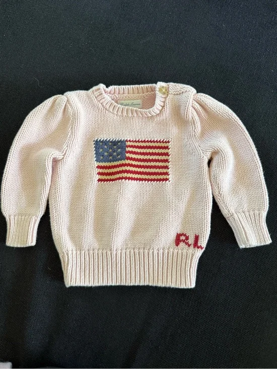 Ralph Lauren Acacia Pink Intarsia Flag Knit Sweater