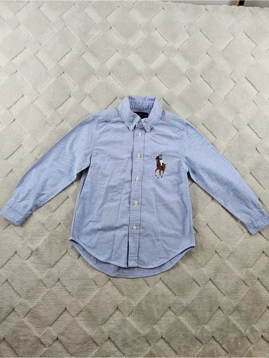 Ralph Lauren Kids Shirt Youth 5 Oxford Button Up Big Pony Solid Blue