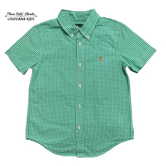 Ralph Lauren 6Y Green Gingham Checkered SS Button Down Shirt