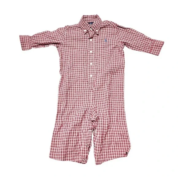 Ralph Lauren Romper Baby 12M Red Gingham Plaid Button Down One Piece‎
