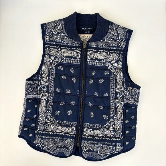 Ralph Lauren || Bandana Print Quilted Vest‎ Western Navy Blue Medium 8-10