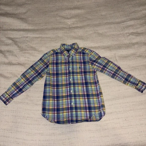 Ralph‎ Lauren Boys Button Down Shirt Size 7 Plaid Pony Logo Long Sleeve