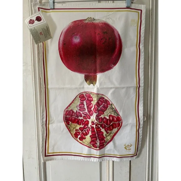 Wanda Coyne Pomegranate Botanical Mary Daisy Arnold Cotton Tea Towel NWT