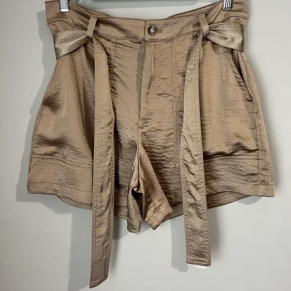 Banana Republic Women's 8 Utility Satin Tie Waist Shorts Gold Tailored High Rise