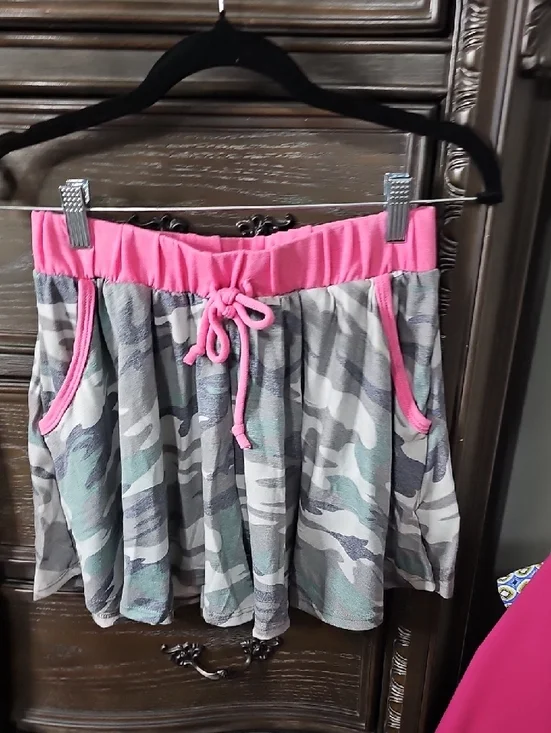 Camo Skort with Pink Trim and‎ Drawstring Waist