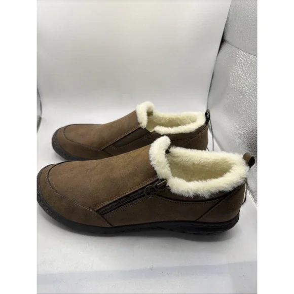 JSPORT Women's ELENOR Memory Foam Faux Shearling Shoes Brown Size 11
