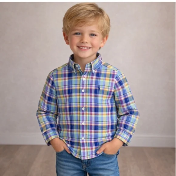 Ralph Lauren Boys Plaid Cotton Button Down Shirt