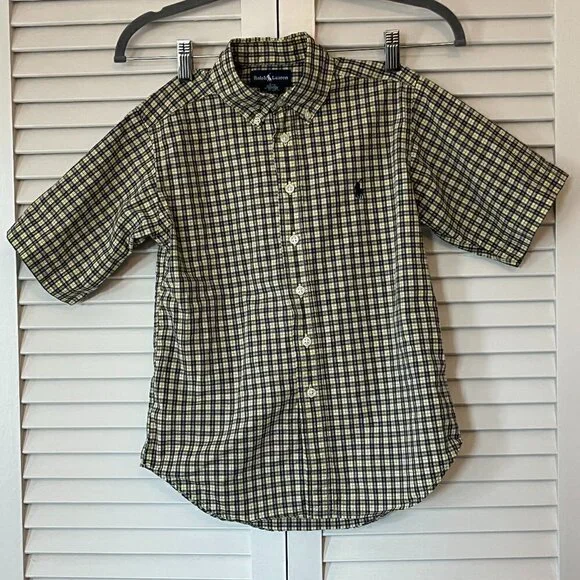 Ralph Lauren buttondown short sleeve yellow plaid small 8/10 boys