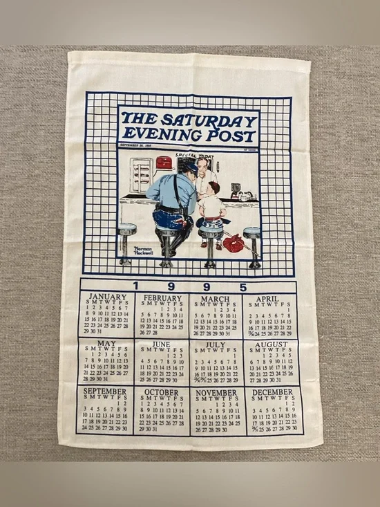 1995 Decorative Tea Towel - Blue & White