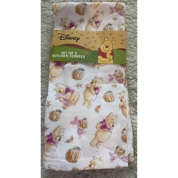 3 Pack Disney Winnie The Pooh Piglet Autumn Fall‎ Leaves Kitchen Towels 16 X 26”