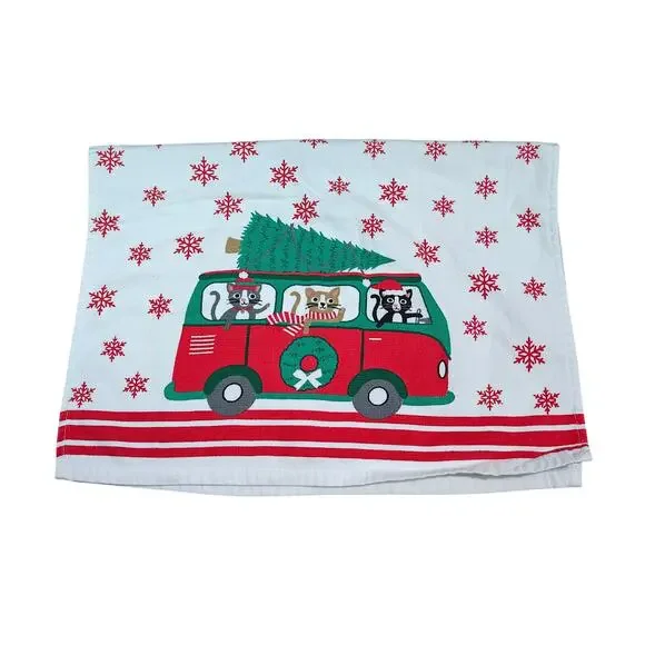 Casaba VW Bus Van Christmas Cat Holiday Towel
