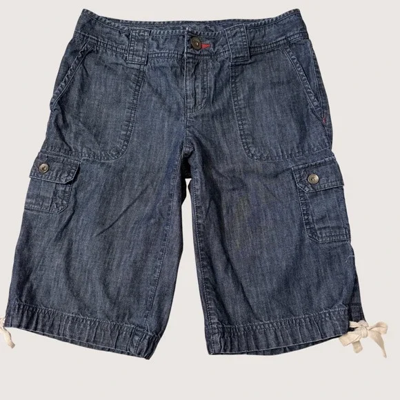 Tommy Hilfiger Y2K Grunge Utility Denim Gorpcore Cargo Bermuda Shorts 2‎ Preppy
