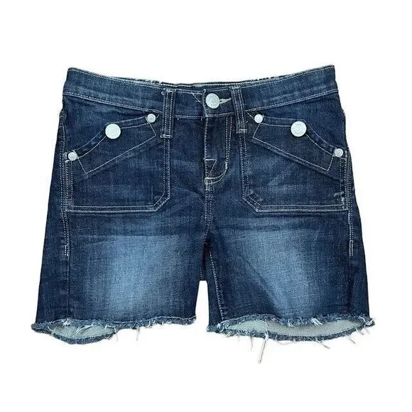 Rock & Republic Stinger Cut Off  Jean Shorts Size 2 Dark Wash Blue Stretch Denim