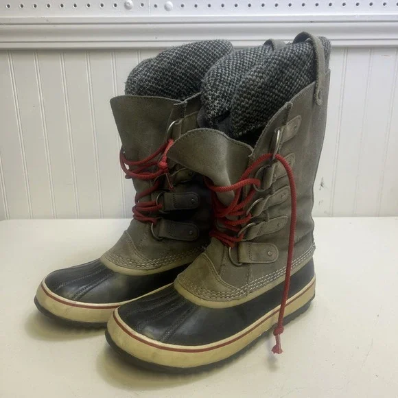 Sorel Womens Gray Waterproof Lace Up Mid-Calf Snow Boots Size 10