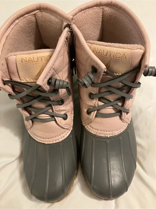 Nautica Women’s Quilted Duck Boots Pink Gray Waterproof Size 6