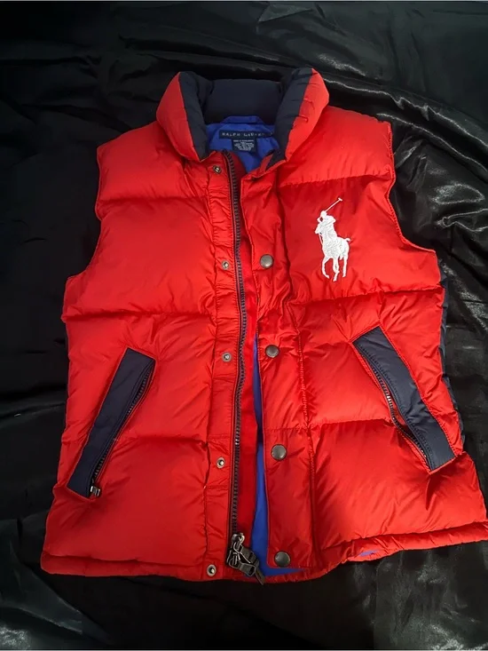 Ralph Lauren Boys Bright Red Puffer Vest with White Polo Emblem