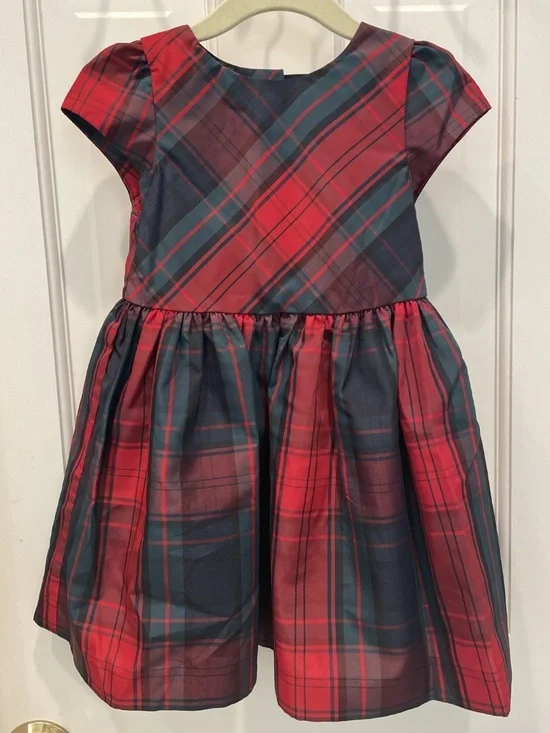 Ralph Lauren Girls 18 Months Holiday Tartan Dress Full Back Buttons Red Plaid