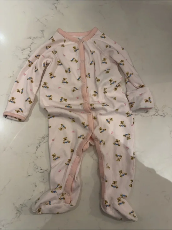 Ralph Lauren Baby Girl One Piece Footie Pajama Bear Pink Size 6 Months