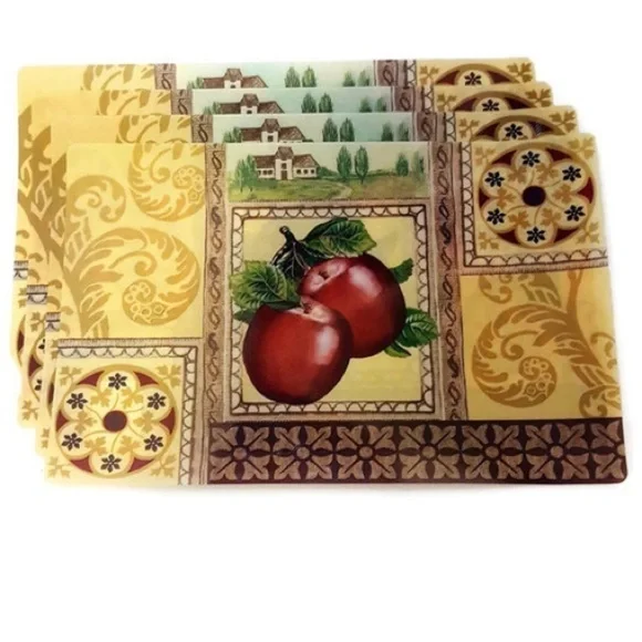 Modern Farmhouse Rustic Apple Placemats Rustic Shabby Chic 4 Piece Set New