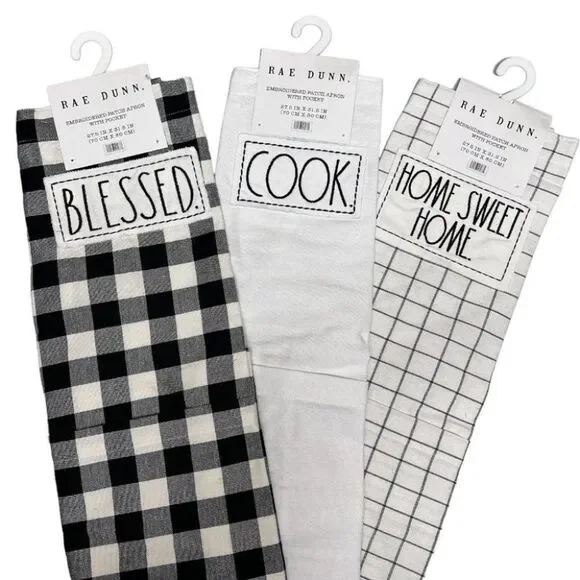 Rae Dunn Blessed /Cook /Home Sweet Home Apron Embroidered Patch‎ Pocket Checked