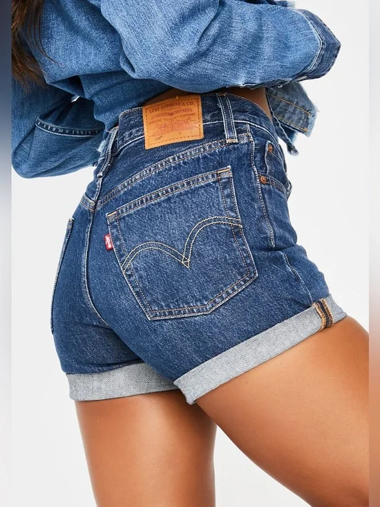 Levi's Women's 405 Rolled Hem Dark Blue Denim Shorts